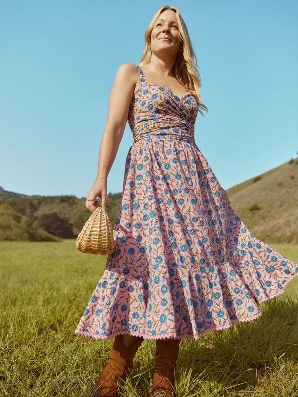 Sandy Flare Hem Skirt - Pale Magenta & Indigo Floral print