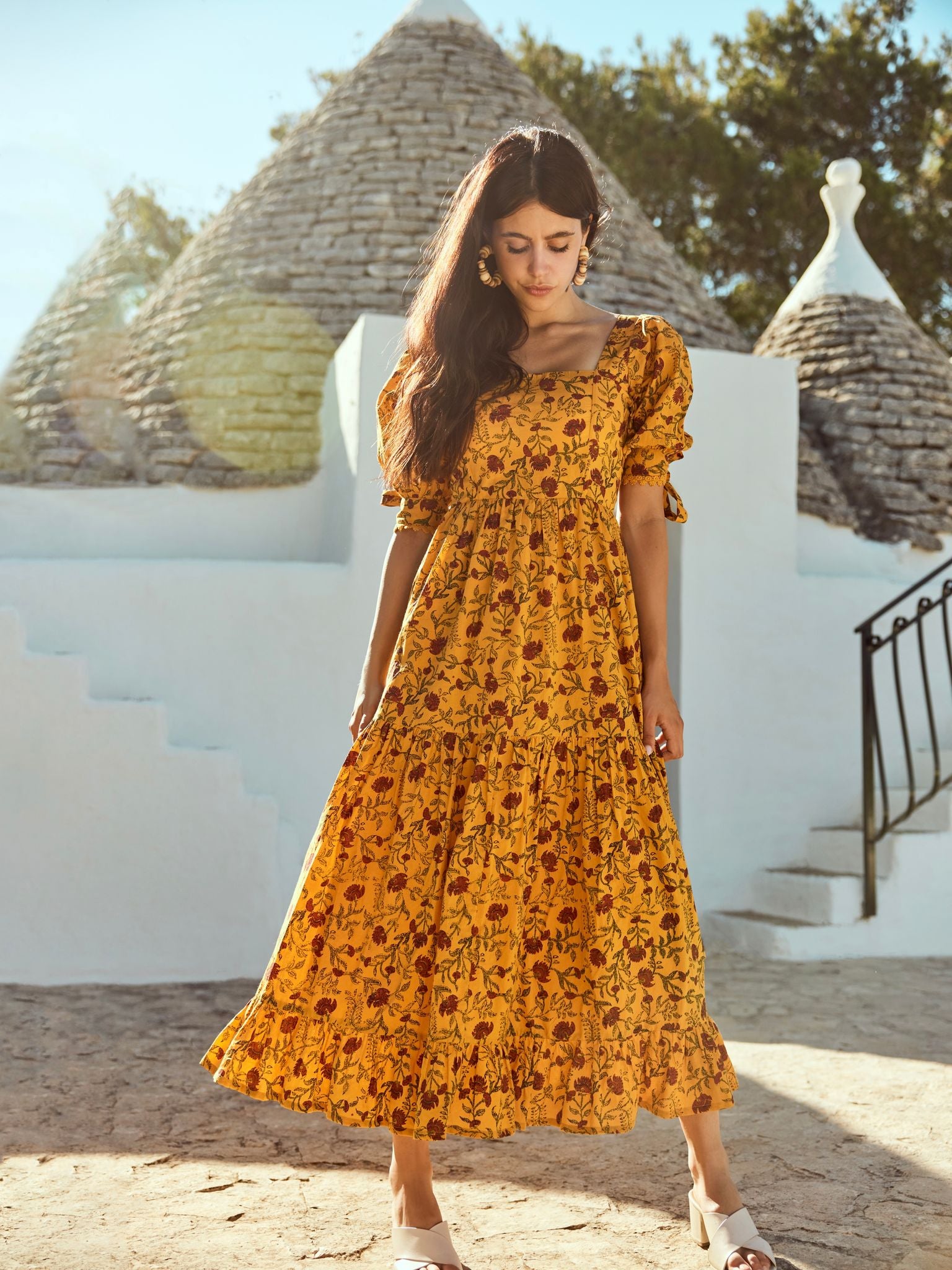 Barbara Maxi Dress - Golden Marguerite & Chili Floral Print