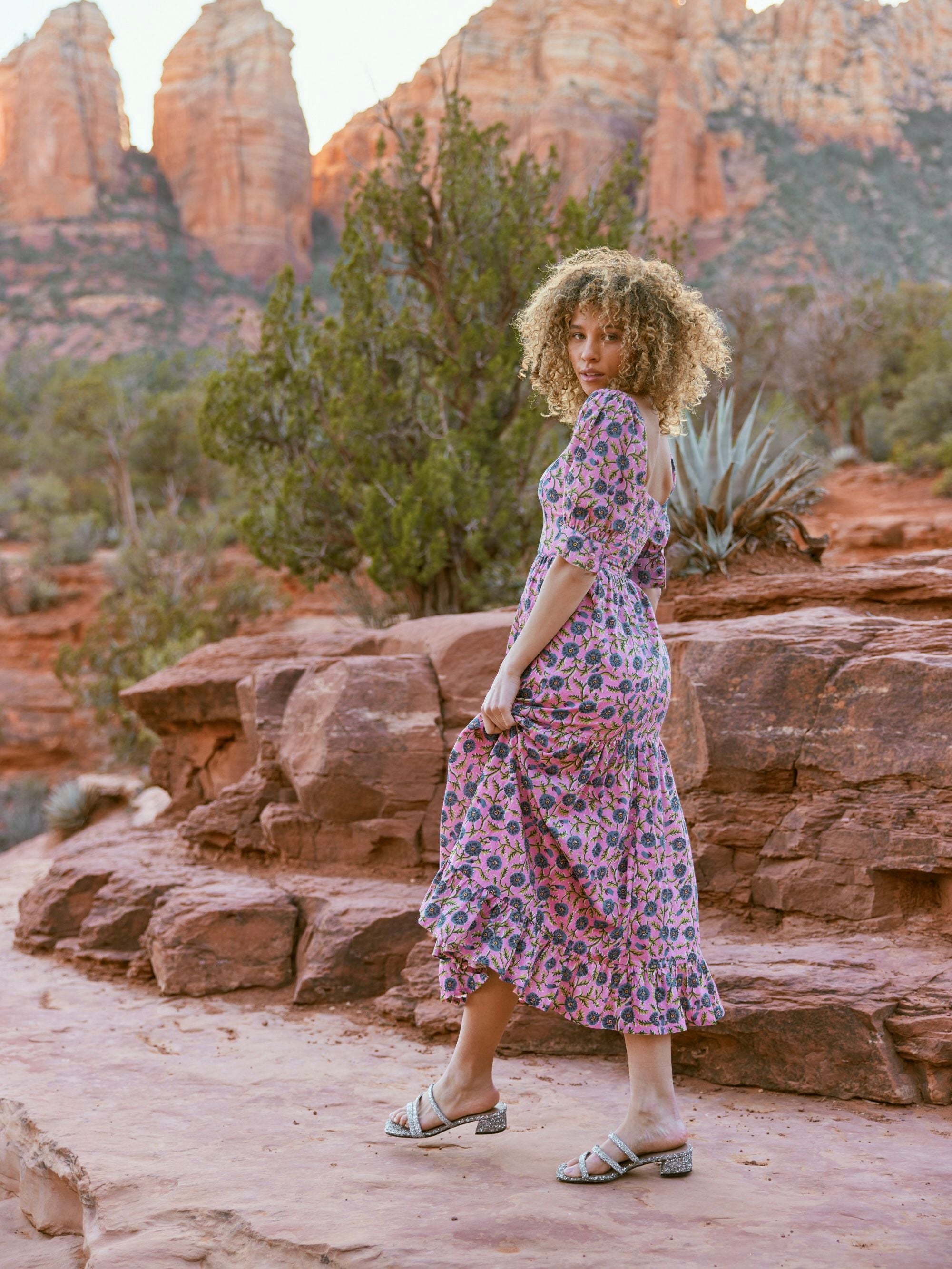 Barbara Maxi Dress - Pale Magenta & Indigo Floral