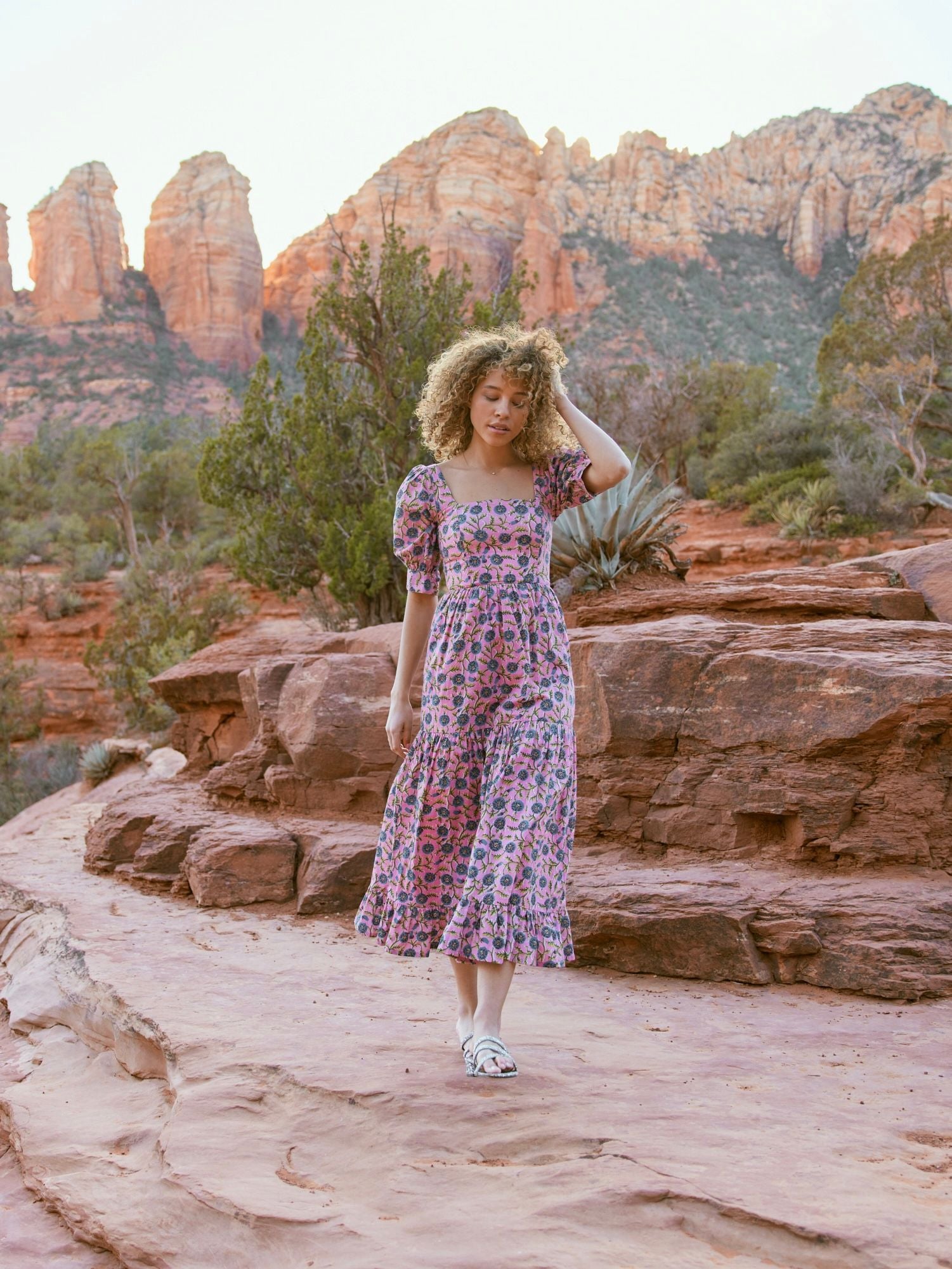 Barbara Maxi Dress - Pale Magenta & Indigo Floral
