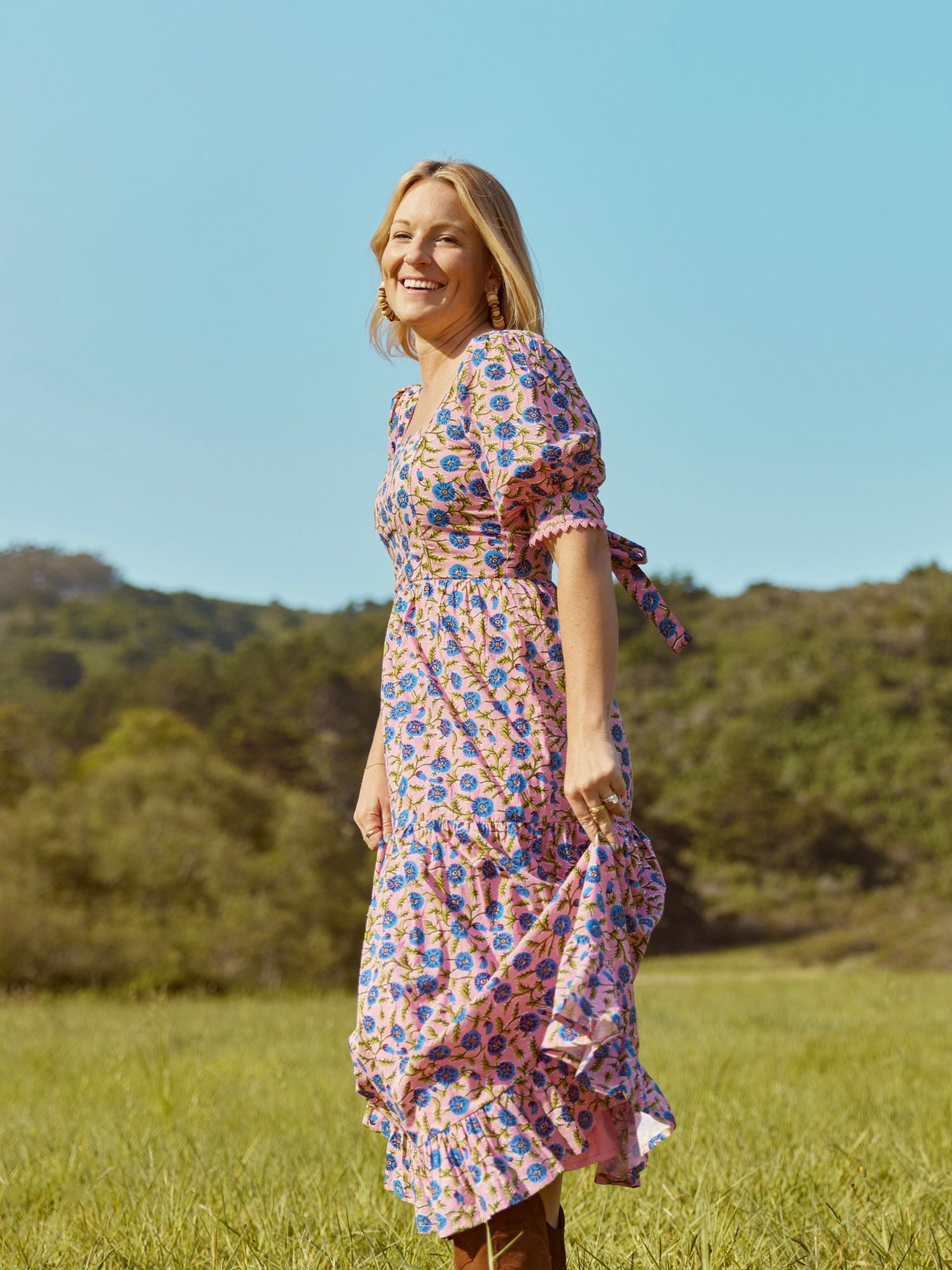 Barbara Maxi Dress - Pale Magenta & Indigo Floral