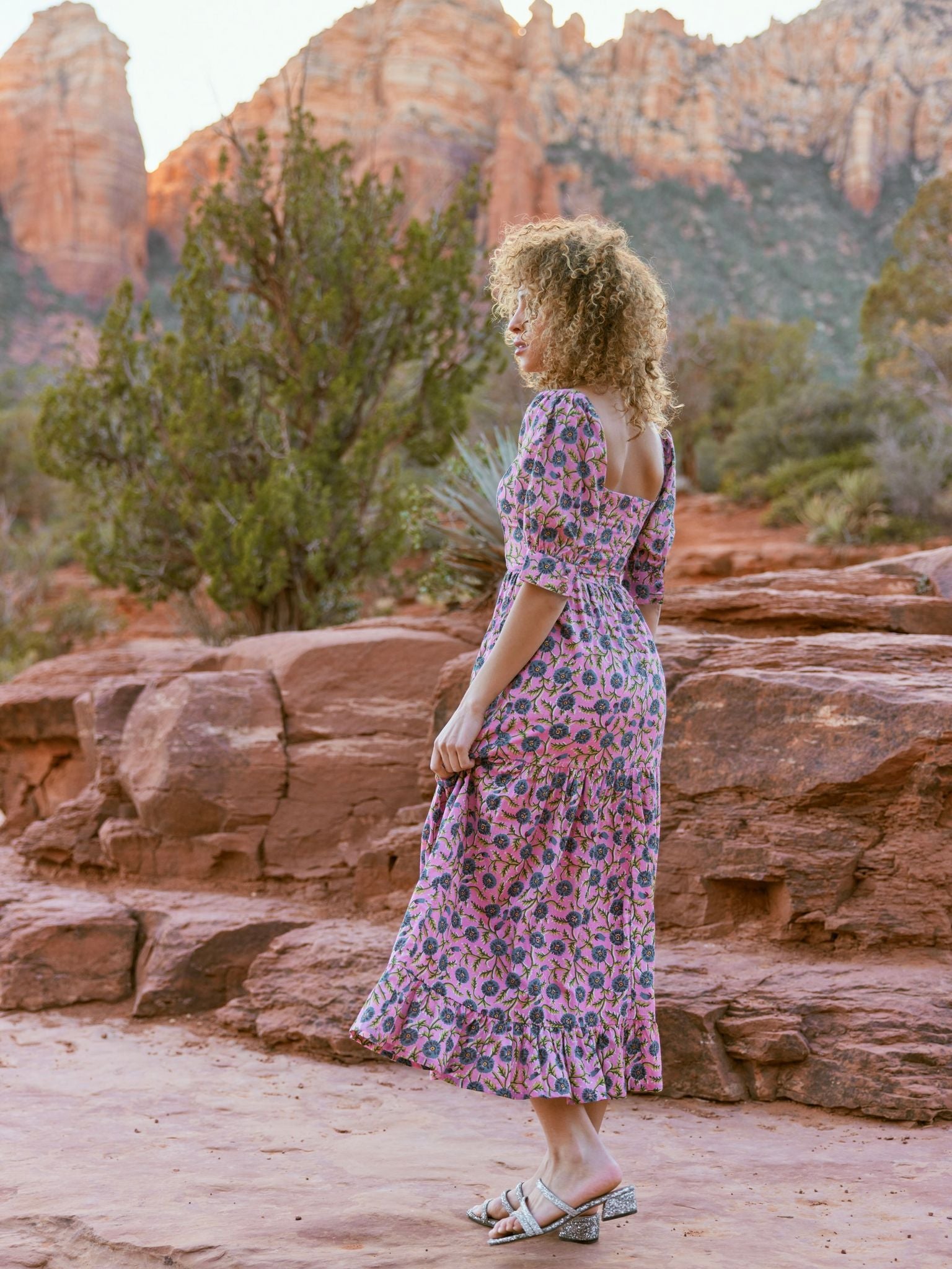 Barbara Maxi Dress - Pale Magenta & Indigo Floral