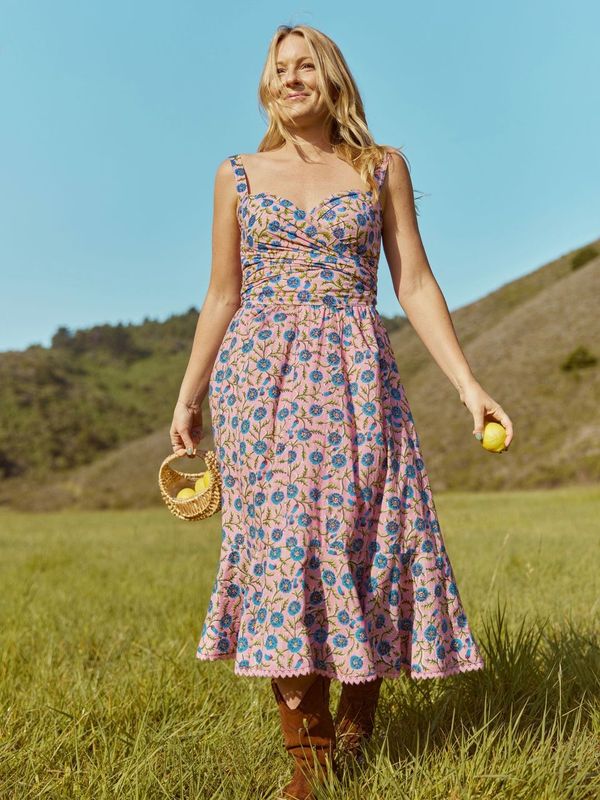 Sandy Flare Hem Skirt - Pale Magenta & Indigo Floral print