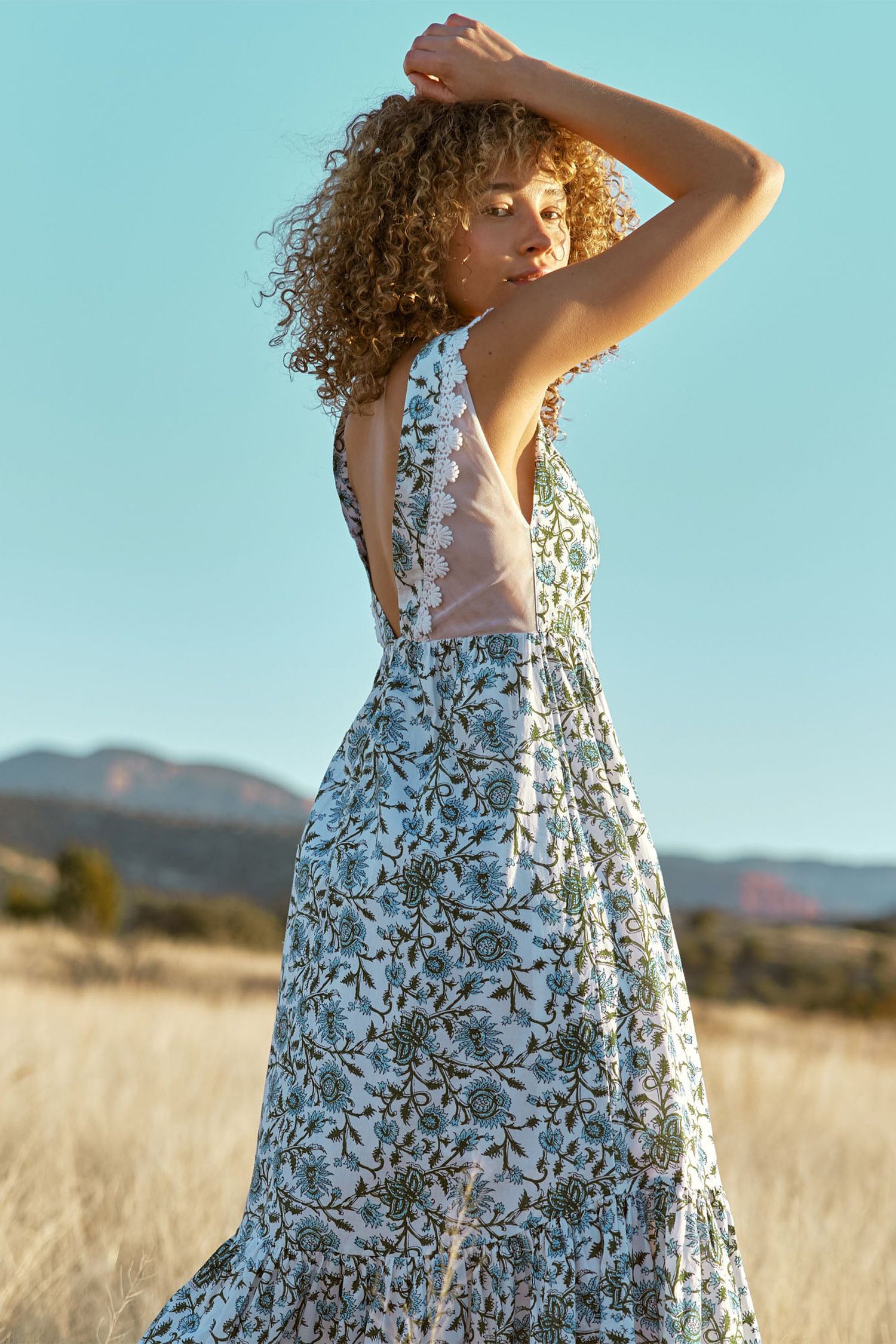 Clark Maxi Dress - Ivory & Cornflower Floral
