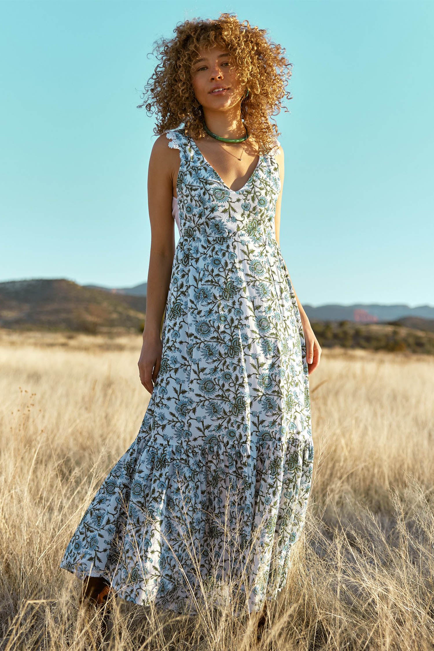 Clark Maxi Dress - Ivory & Cornflower Floral