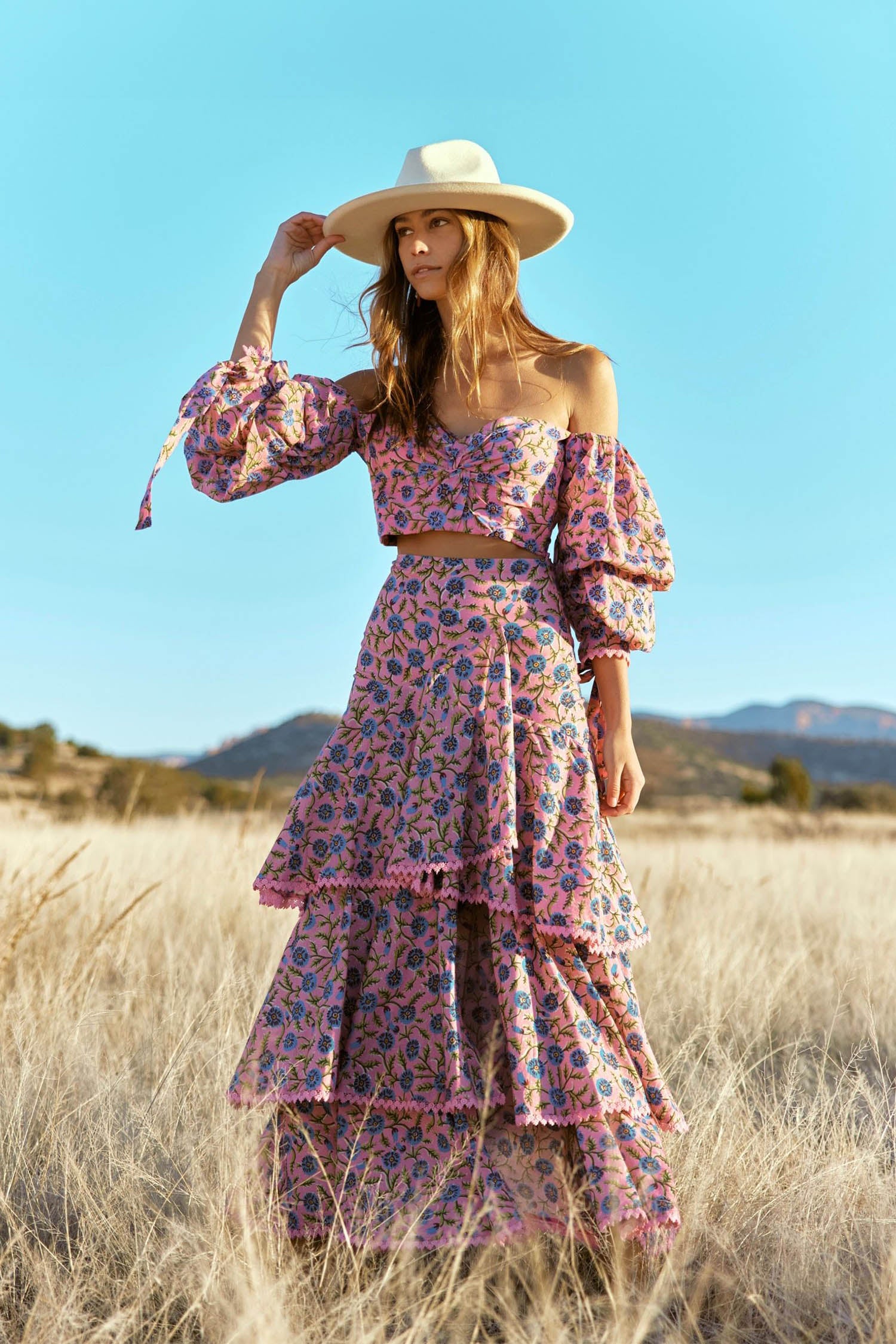 Hadley Top - Pale Magenta & Indigo Floral