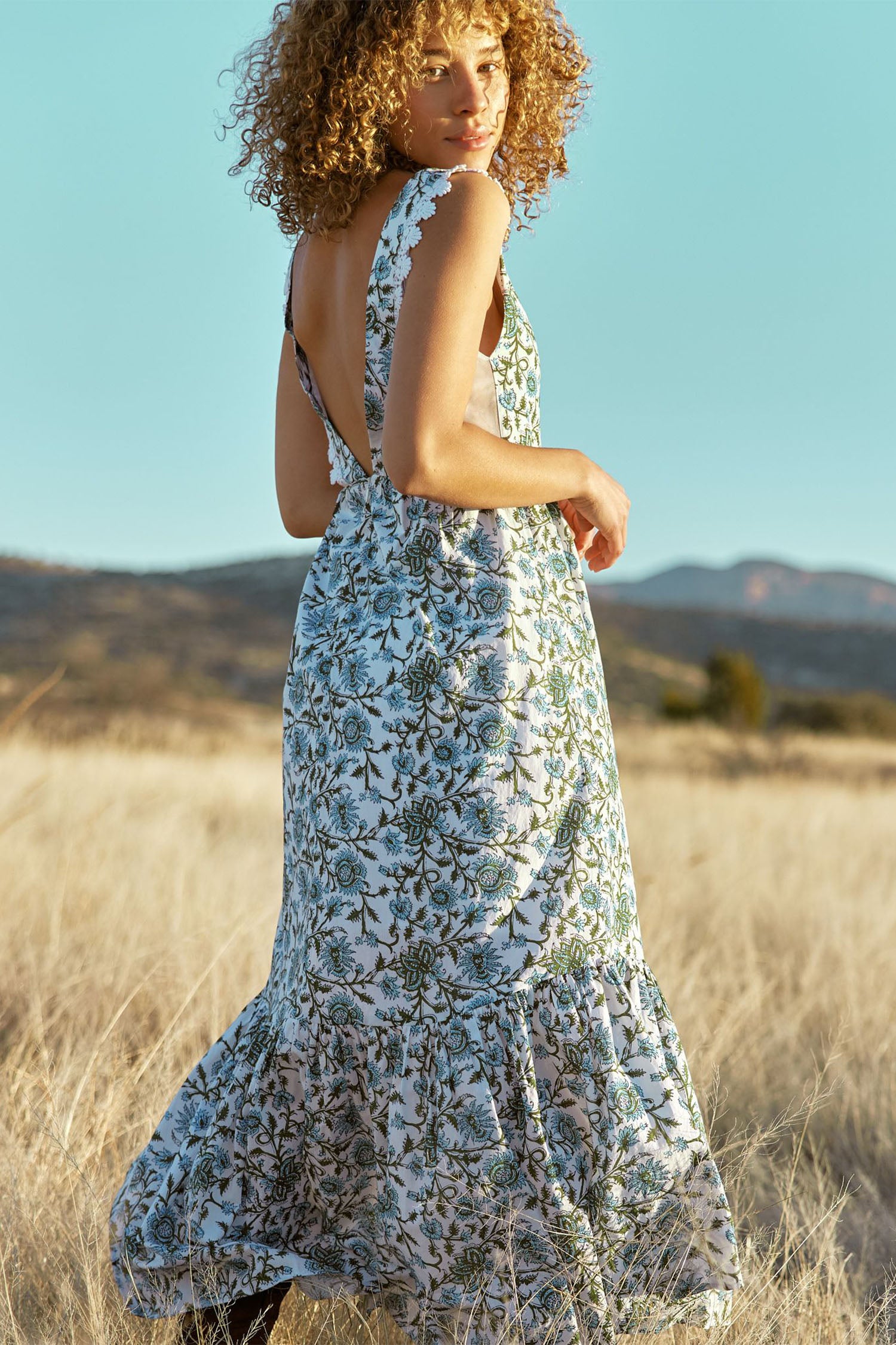 Clark Maxi Dress - Ivory & Cornflower Floral