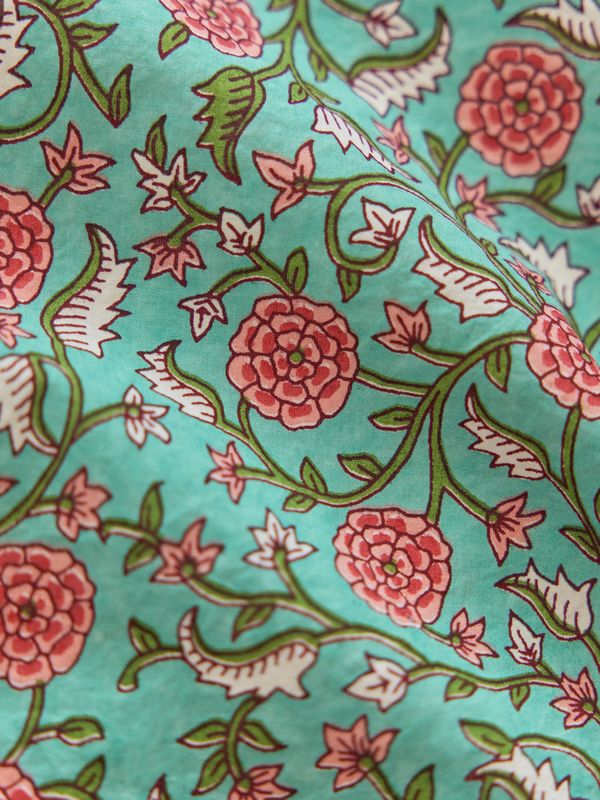 Patsy Fluted Pencil Skirt - Teal & Cerise Floral print