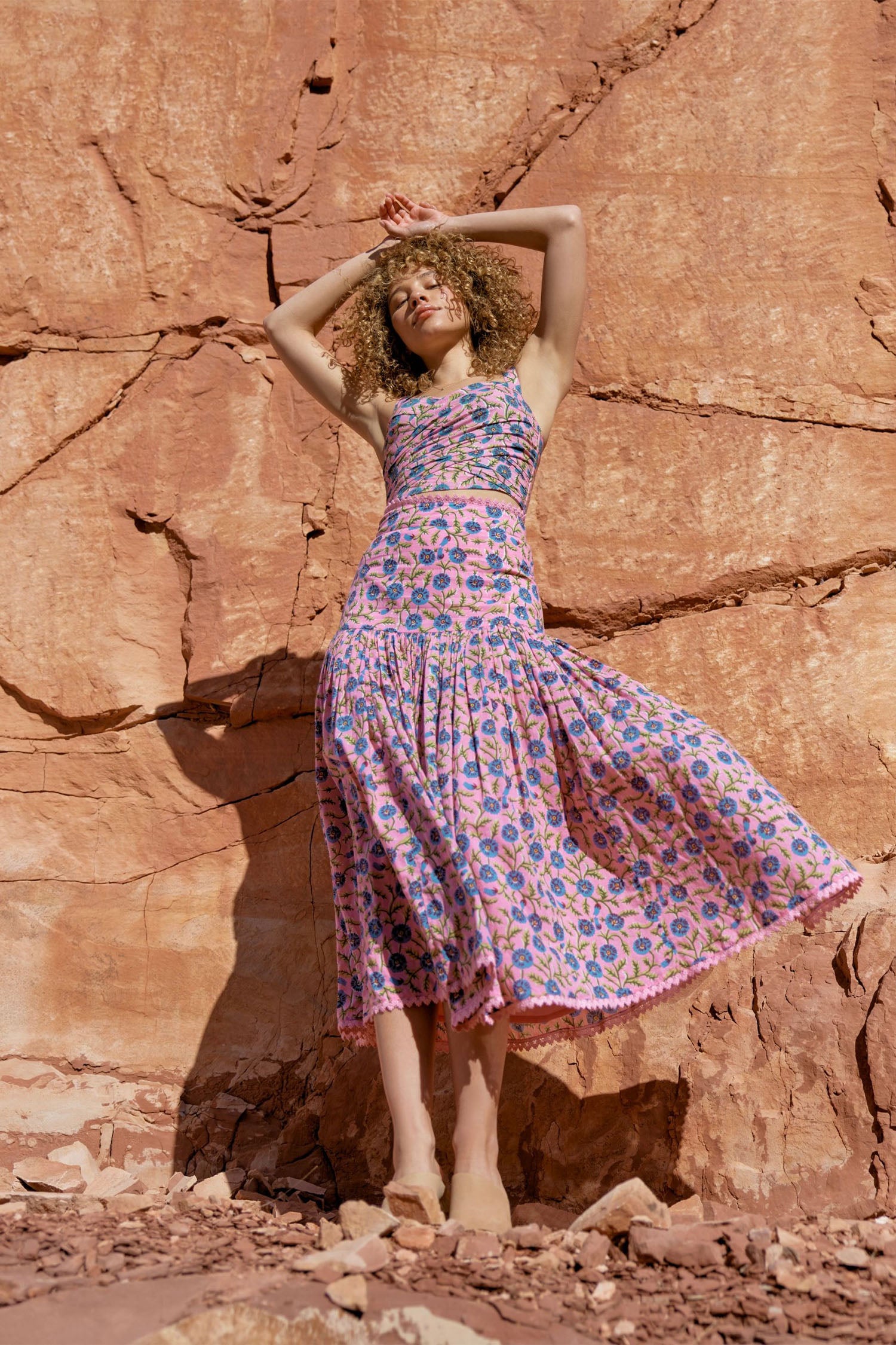 Carolyn Top - Pale Magenta & Indigo Floral