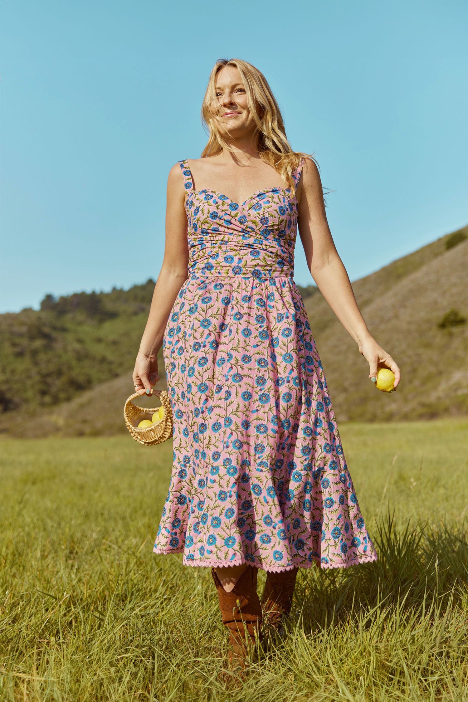 Carolyn Top - Pale Magenta & Indigo Floral
