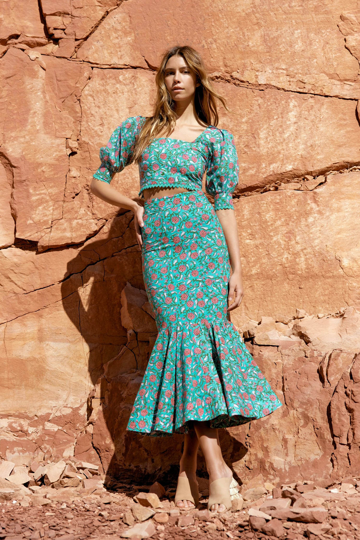 Frances Square Neck Top - Teal & Cerise Floral Print