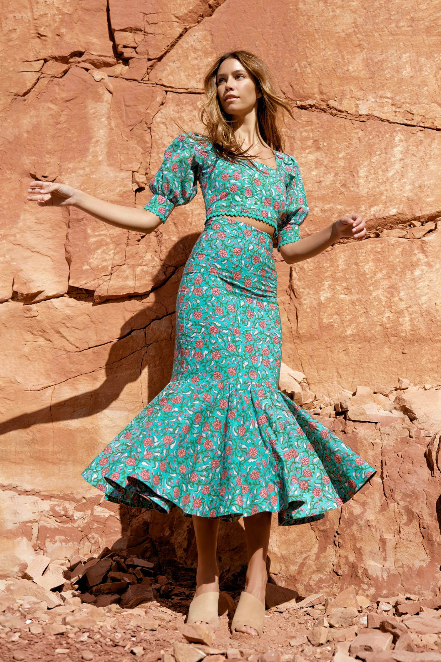 Frances Square Neck Top - Teal & Cerise Floral Print