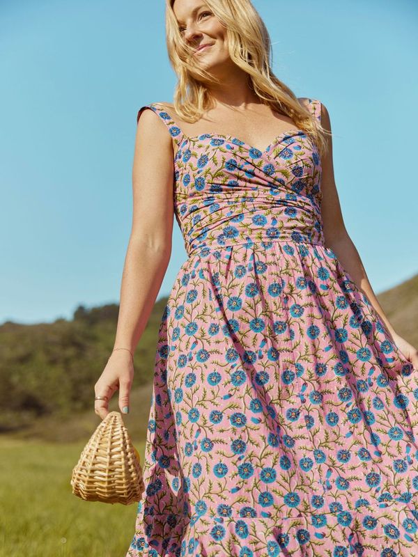 Sandy Flare Hem Skirt - Pale Magenta & Indigo Floral print