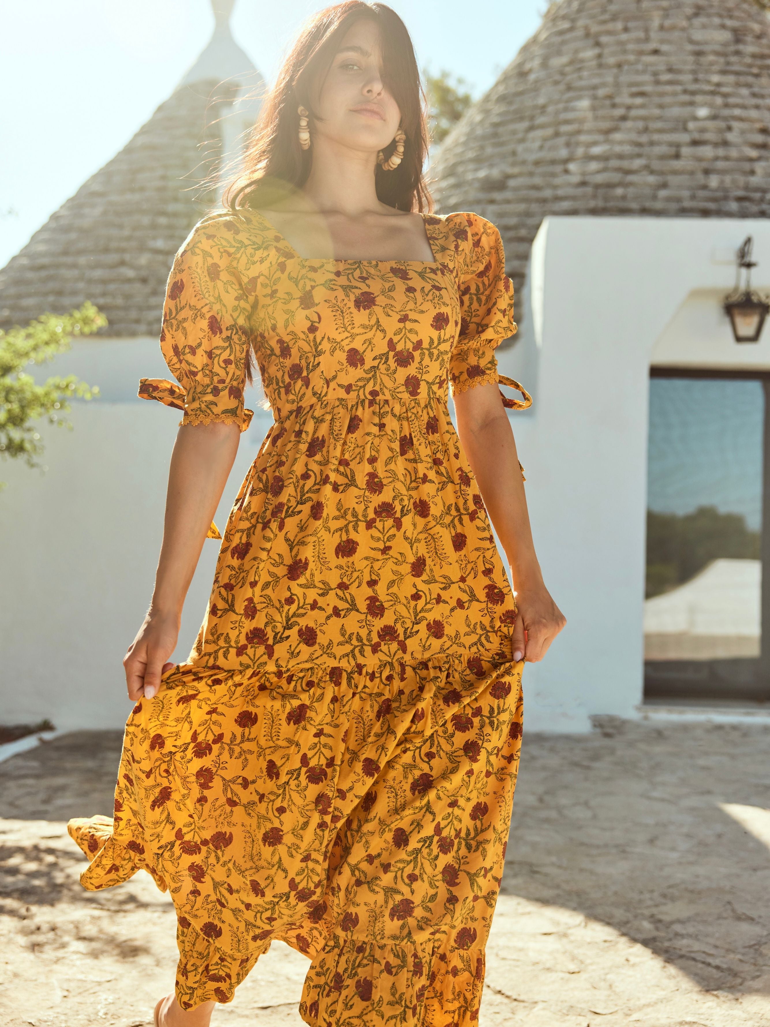 Barbara Maxi Dress - Golden Marguerite & Chili Floral Print