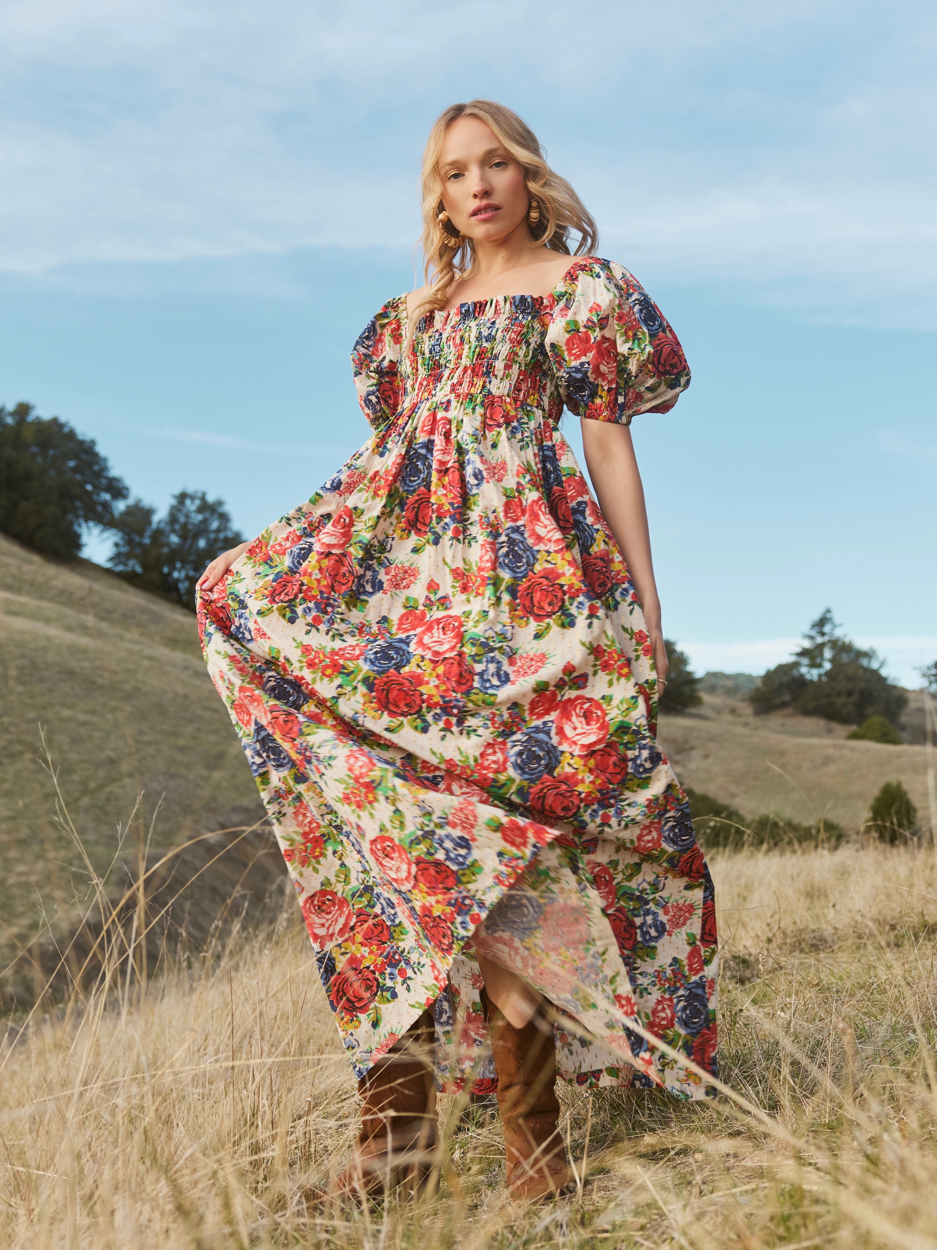 Aurora Puff Sleeve Maxi Dress - Blooming Floral Print